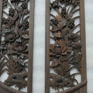 【送料込み】黒檀 透かし彫り飾り板4枚セット 管理番号（1605）デッドストック 木製彫刻 生地仕上の画像6