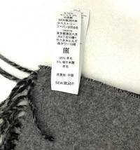 COACH コーチ マフラー ストール 羊毛 カシミヤ混 ブラック×グレー フリンジあり 中国製 現状品 O168-5_画像8