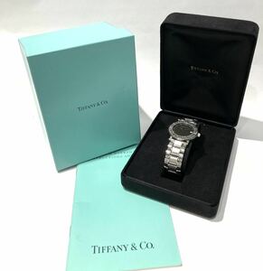 bk-692 Tiffany ティファニー アトラス 9N0293498 QZ デイト 黒文字盤 ANT レディース腕時計 説明書 箱付き(Y213-7)