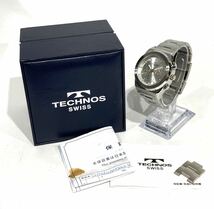 bk-744 TECHNOS テクノス メンズ腕時計 クロノグラフ スイス シルバー文字盤 稼働品 箱 説明書 保証書 コマ付き(O159-6)_画像2