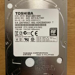TOSHIBA 1TB MQ01ABD100H 2.5インチHDD 厚さ9.5mm 1,136時間【正常判定】