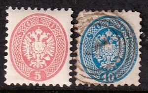 ◆オーストリア/ロンバルド=ヴェネト王国≪紋 章≫1864年 5s/10s Scott#22～23