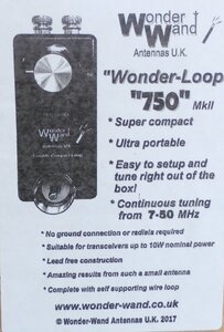 Wonder-loop 750 無線機のアンテナ端子に直接接続 7～50MHz