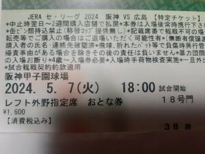 5月7日(火)阪神タイガースvs広島カープ　レフト外野指定席　１枚