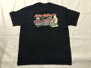 ハーレーダビッドソン HARLEY-DAVIDSON Tシャツ Lサイズ 半袖 黒 FL 1948 パンヘッド 両面プリント ピンナップガール バイカー ビンテージ