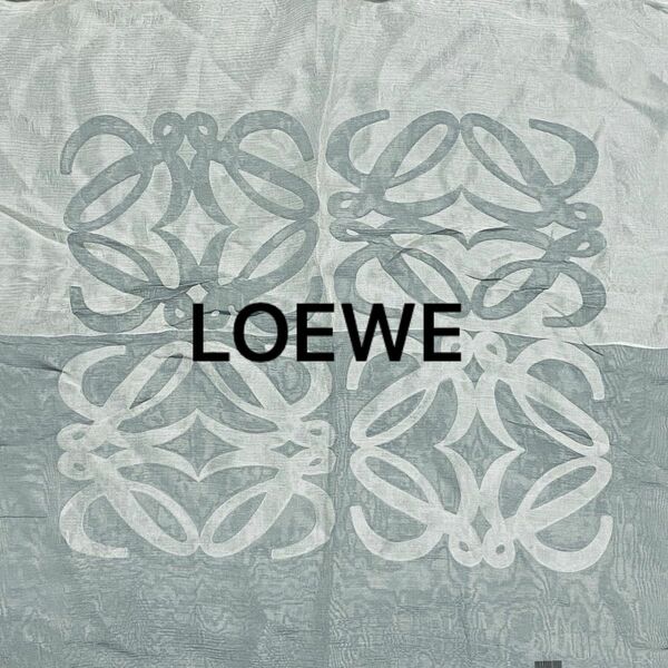 ★LOEWE★ ミニスカーフ シフォン アナグラム シルク混 グレー ホワイト