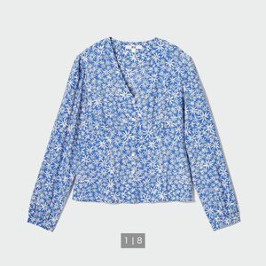 ユニクロ UNIQLO Vネック プリント ブラウス L 花柄