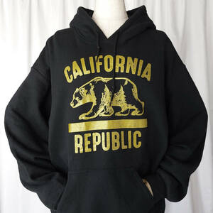 Mサイズ/Bowery SUPPLY CALIFORNIA REPUBLIC カリフォルニアリパブリック スウェットパーカー 黒(ブラック)系 古着【1000円スタート】