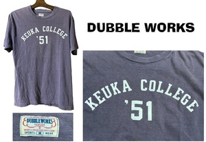 希少50’Sビンテージ・レプリカ★DOBBLE WORKSフロッキー・カレッジプリント★半袖Tシャツ★ネイビー★M