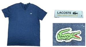 希少ラコステLACOSTE刺繍入りVネック半袖Tシャツ★ネイビー★3