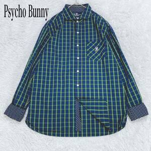 美品 Psycho Bunny サイコバニー シドグラス社製生地 上質コットン タータンチェック柄 胸ポケット付 長袖シャツ XL ポロラルフローレン