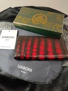 限定EU製＆定価68万 UABONI アリゲーター・ファスナー長財布 高級 絶賛 手染 ハンドメイド パティーヌ クロコ 本革 レザー メンズ 未使用品