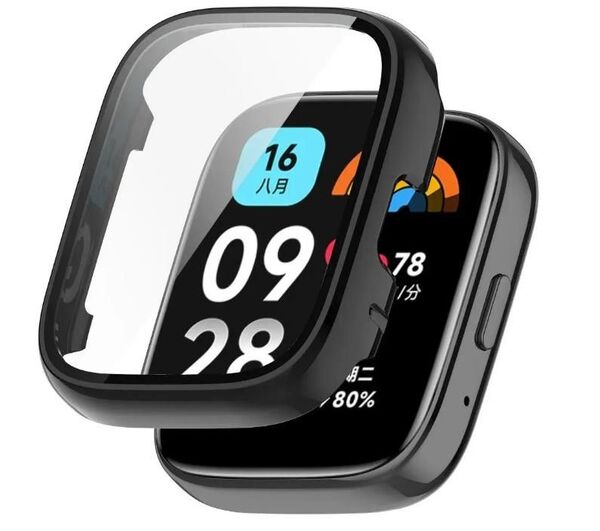 2個セット Redmi Watch 3 Active アクティブ ガラス 保護 ケース ブラック 防水 カバー ハードケース 