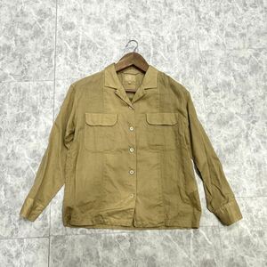 E ■ 日本製 '洗礼されたデザイン' Nigel Cabourn women ナイジェルケーボン 長袖 LINEN混 オープンカラー シャツ 8 婦人服 トップス 古着