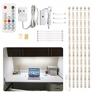 【在庫品のみ】 3ｍ 6000K昼光色 RFリモコン付き 6本 LEDバーライト 極薄 間接照明 時間設定 調光可能 棚下ライト