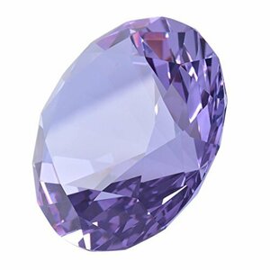 【SALE期間中】 装飾品 ペーパーウェイト ガラス 水晶 ダイヤモンド 80ｍｍ 文鎮 （紫色）【ギフトボックス】 多色透明