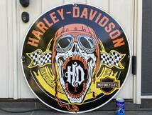 ビンテージ 大型 看板 Harley Davidson ハーレーダビッドソン 直径76cm / ガレージ ホーロー看板 アメリカ 世田谷ベース_画像1