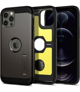 Spigen iPhone12Pro Max ケース 耐衝撃米軍MIL規格取得スタンド付き三層構造 カメラ保護 傷防止 衝撃吸収 タフ・アーマー (ガンメタル)A6