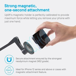 IPEVO Uplift Magnetic マグネットスマホ スタンド, 金属製卓上スタンドi phone12以降の アップリフト磁気マルチアングルアームの画像2