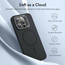 ESR iPhone15Proケース スタンド付き MagSafe シリコンミリタリーグレードの保護 iPhone用マグネットケース ブラック Cloud Series A8_画像6