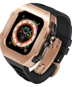 高級Apple Watch Ultra 2 49mmケース、フルオロエラストマーバンド付き耐衝撃性 316LステンレススチールAppleWatch 49mm ローズゴールドA19