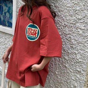 春夏 トップス Tシャツ 体型カバー 英字 milk オシャレ レディースファッション XL ローズ