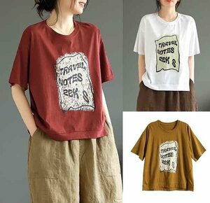 全6色 半袖Ｔシャツ プリント 切り替え 体型カバー 着痩せ シンプル カジュアル フリー パープル