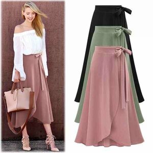 美シルエット可愛いラップスカート フレア 大きいサイズ 涼しい 美脚 2色 3XL ピンク