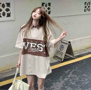韓国風 レディース 半袖Tシャツ 新しい夏 気質 ファッションTシャツ 学生ポロシャツ XL アプリコット