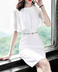 シフォン ワンピース ミニスカート 縫付生地 セクシー きれいめ 2XL ホワイト