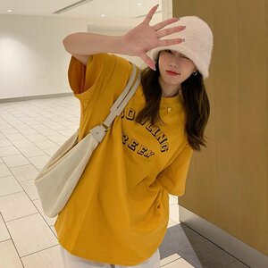 トップス Tシャツ ゆるい コットン 韓国ファッション 半袖 4色 XL ホワイト