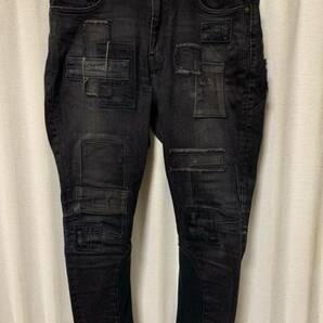 glamb Unplugged rib denim Pants グラム アンプラグド 裾リブ パッチワークデニムサイズ2 BLACK の画像2