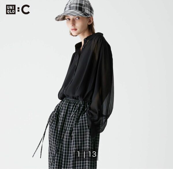 UNIQLO C シアーボリュームブラウス　ブラック　M 新品 