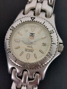 13933　ELGIN.USA.エルジン 腕時計 クォーツ FK-358-A SPORTS デイト 200ｍ アイボリー文字盤 デイト メンズ腕時計 現状品