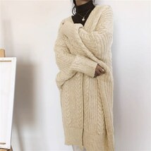 訳あり*新品【魅惑Style】 とろみ素材 ケーブル編み ゆったり ニット セーター ロング カーディガン ベージュ ★ 18-133_画像7