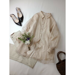 one after another NICE CLAUP Nice Claup [ discovery. stylish san is here ...]chu-rudo King shirt beige (32Y+9116)