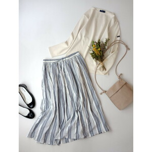  Van do ткань topa- Le Minor [ наверняка, важный.. я ...] хлопок linen полоса длинная юбка сделано в Японии 38 голубой (57Y+0904)