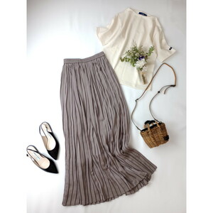  Natural Beauty Basic [...., cotton plant .. Heart ......] sombreness color pleat long skirt S (21K+0943)
