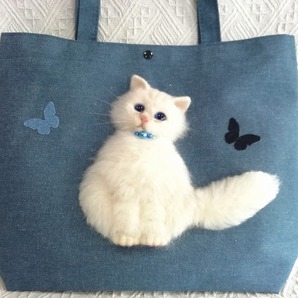 羊毛フェルト 猫 猫ちゃんデニムトートバッグ・バッグの画像5