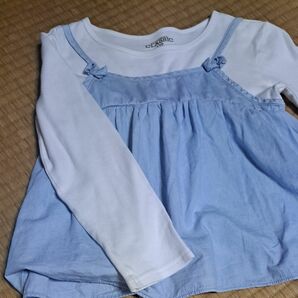 女の子 子供服 長袖シャツ カットソー 重ね着風 トップス