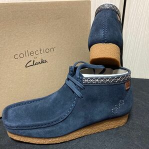 新品未使用Clarks(クラークス) ワラビーモカシンシェイカーブーツShacre Bootネイビー紺24.5cm本革本皮革靴皮靴