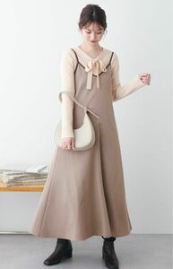 【新品】natural couture パイピングキャミワンピース　モカベージュ
