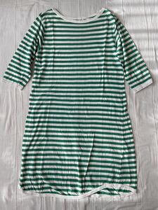 BEAMS BOY Beams Boy 1cm border boat neck 7 part sleeve One-piece green green 