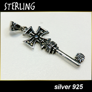 ■STERLING シルバー925■鍵 十字軍の鍵 キー 十字架■ペンダントトップ■アクセサリー