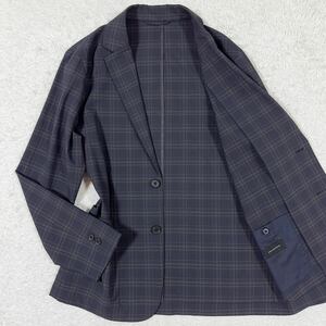 美品/グリーンレーベルリラクシング green label relaxing テーラード アンコンジャケット ウィンドウペンチェック チャコールグレー S