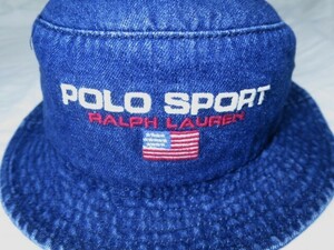POLO SPORT デニム バケット ハット 59cm ポロスポーツ ラルフローレン キャップ 帽子 星条旗 ロゴ