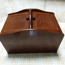 レトロ 木製 裁縫箱 道具箱 Y-Wood 無垢材 組木細工 オマケでネコの置物お付けします_画像8