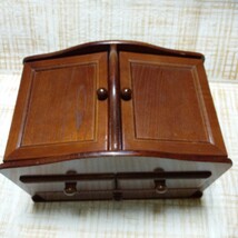 レトロ 木製 裁縫箱 道具箱 Y-Wood 無垢材 組木細工 オマケでネコの置物お付けします_画像3