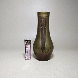 古銅 銅製 花入 高さ18cm 銅器 花瓶 花器 一輪挿し 花生 華道具 茶道具 古民家整理品の画像2