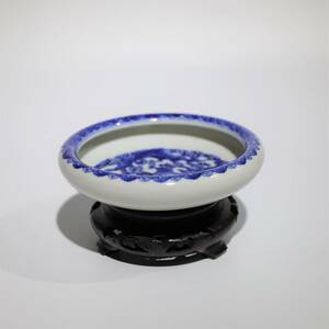 .. year system blue flower water tray .. also box old fine art old tool superfine . old work of art ornament tea utensils antique Zaimei 